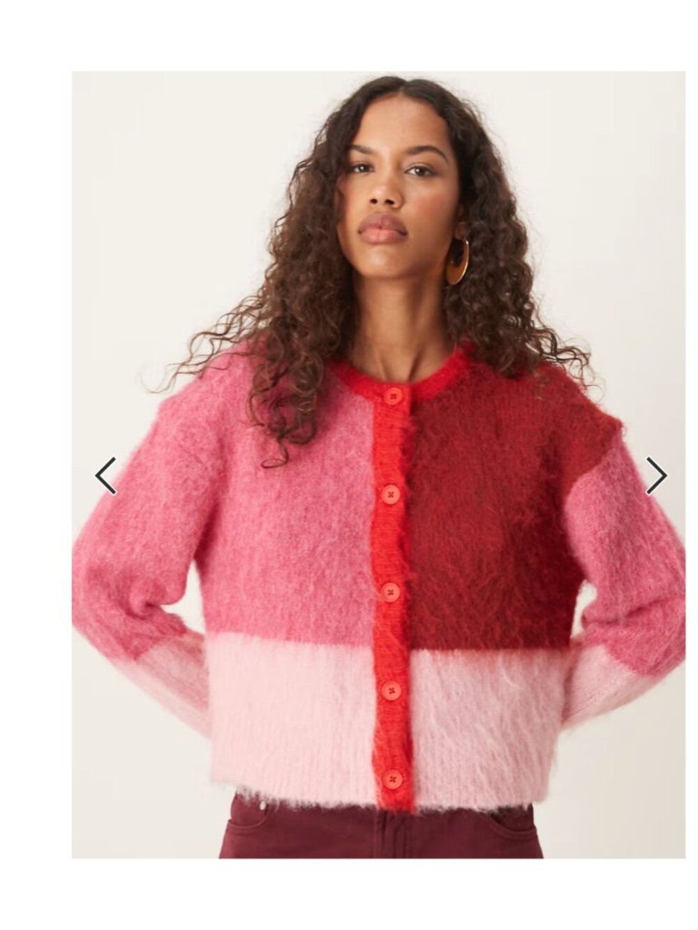 ASOS Color Block Patchwork Pink and Red Cardigan Size Medium